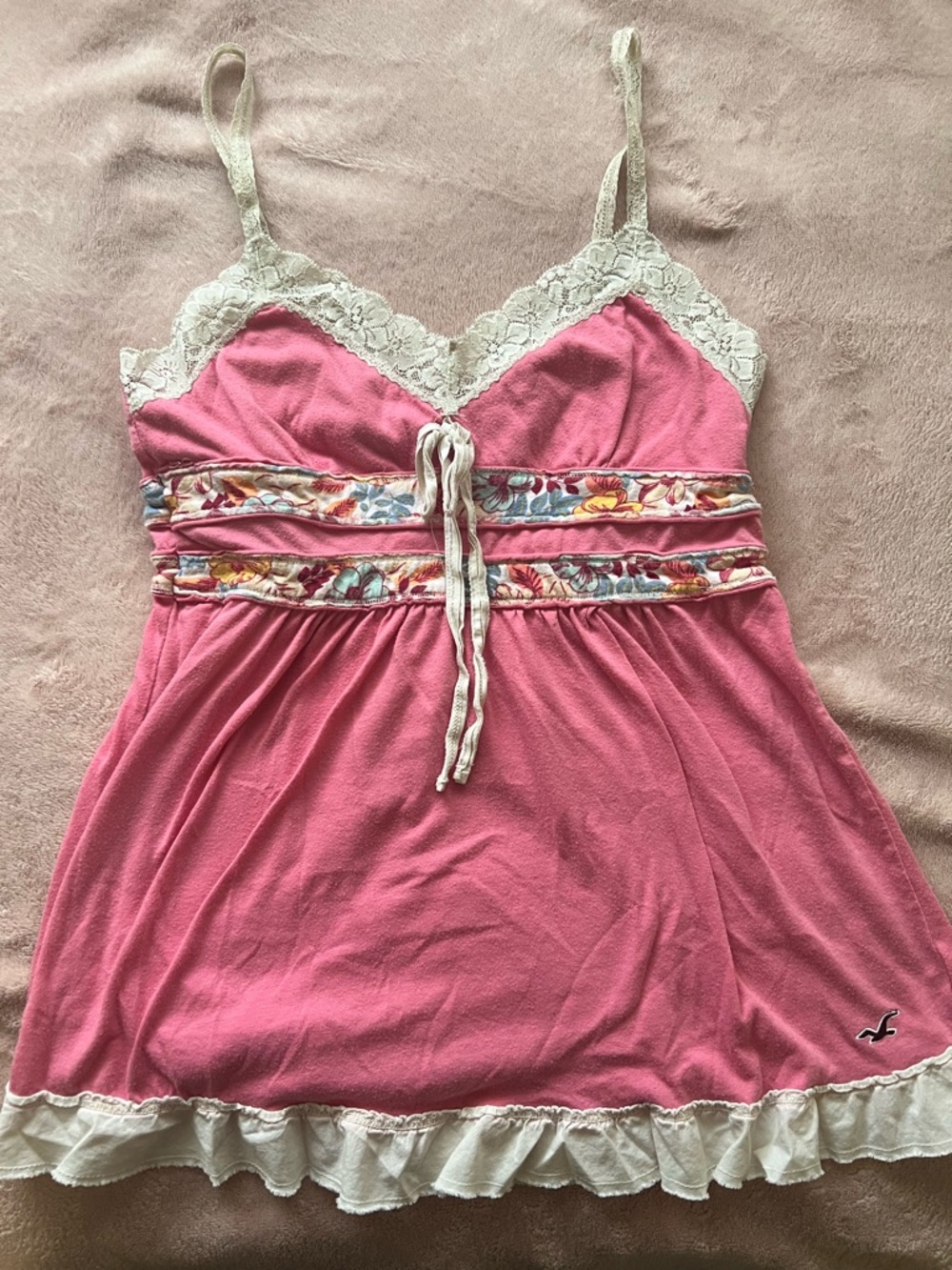 Y2K Hollister Pink Lace-Trim babydoll top